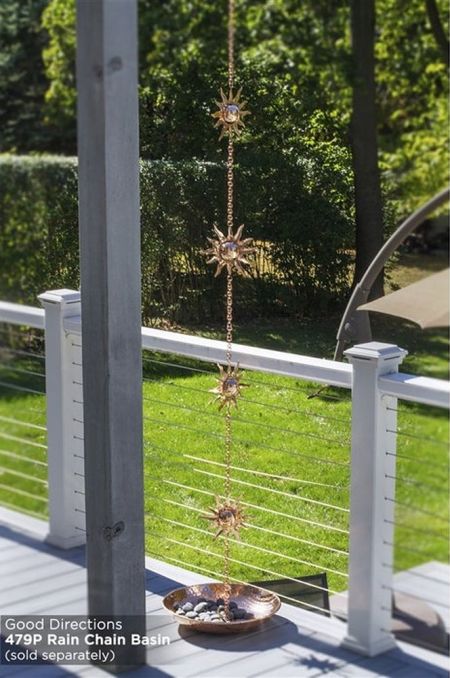 Sunburst Rain Chain Polished Copper with Basin